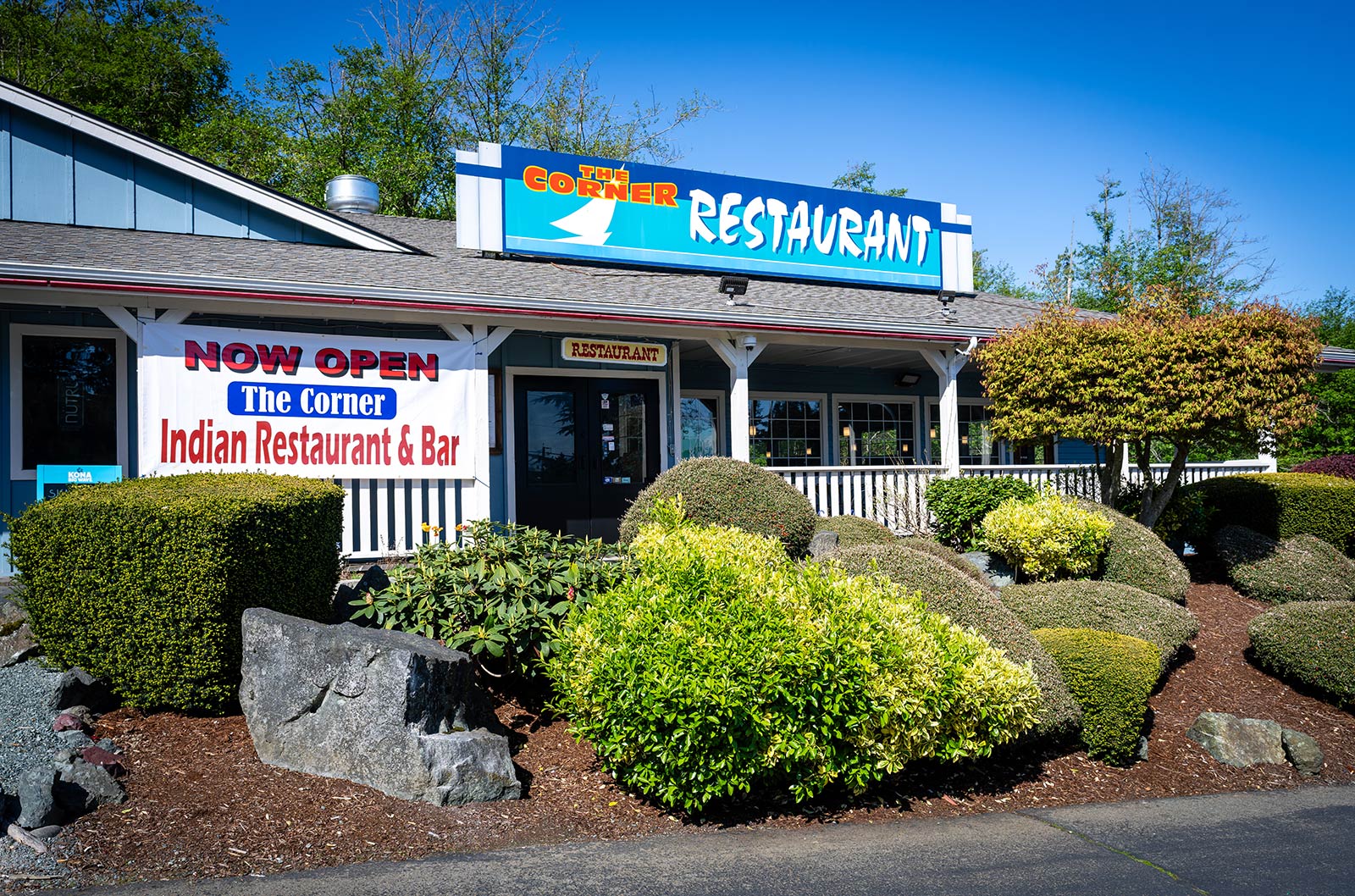 The Corner Indian Restaurant & Bar exterior in Anacortes WA on Highway 20